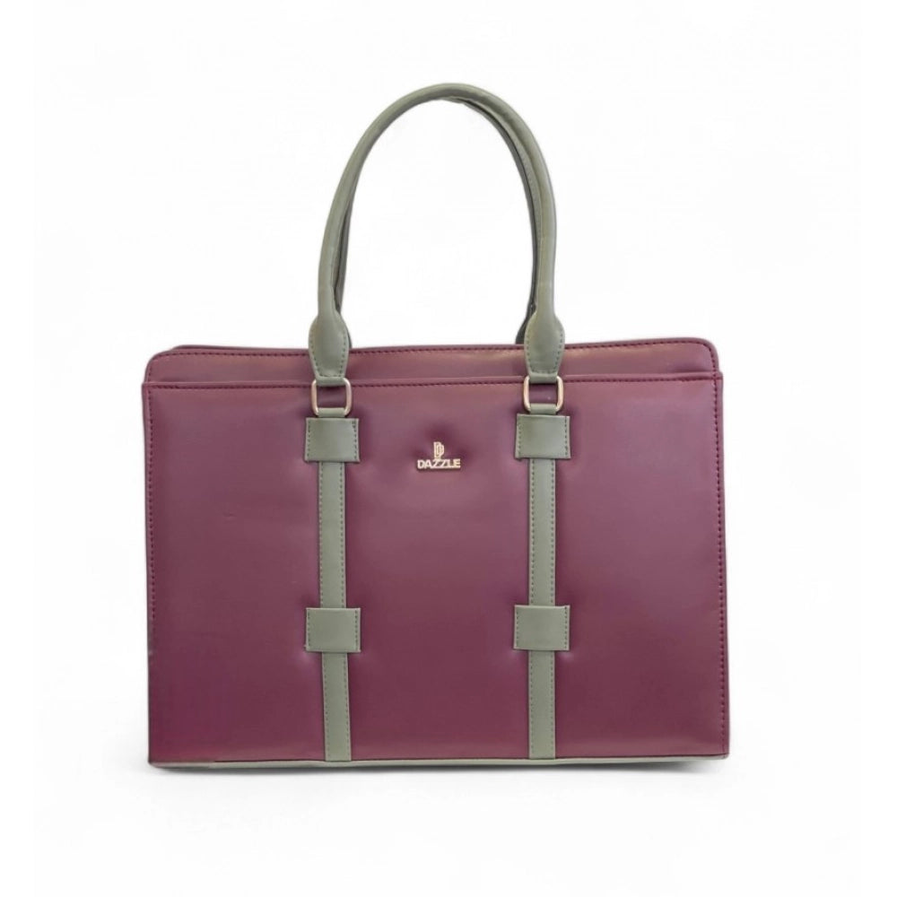 Generic Women's Polyurethane Solid Structured Shoulder Tote Handbag (Burgundy-Gray)