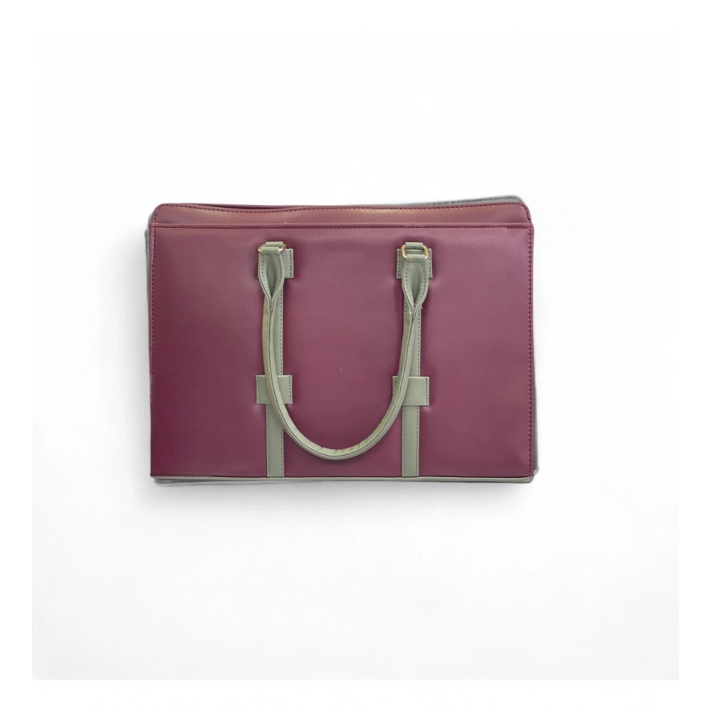 Generic Women's Polyurethane Solid Structured Shoulder Tote Handbag (Burgundy-Gray)