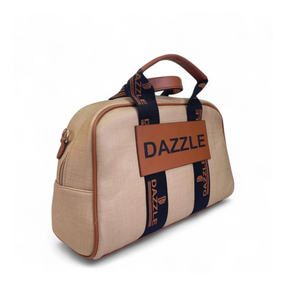 Generic Women's Polyurethane Textured Duffle Bag with Adjustable &amp; Removable Strap (Beige-Brown)