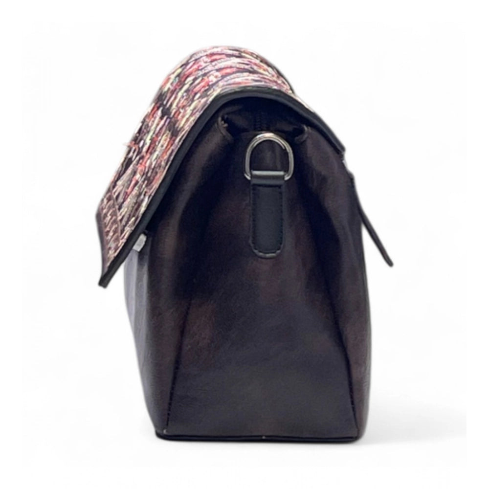 Generic Women's Polyurethane Floral Embroidered Crossbody Sling Bag with Adjustable &amp; Removable Strap (Coffee)