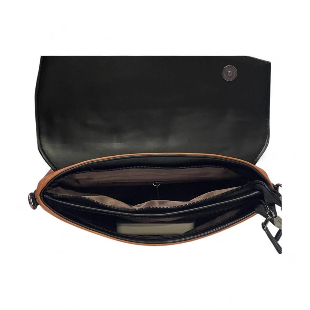 Generic Women's Polyurethane Floral Embroidered Crossbody Sling Bag with Adjustable &amp; Removable Strap (Black)