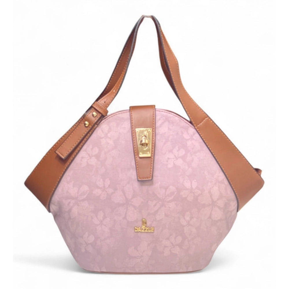 Generic Women's Polyurethane Floral Printed Hexagonal Satchel Handbag with Adjustable Strap (Pink)