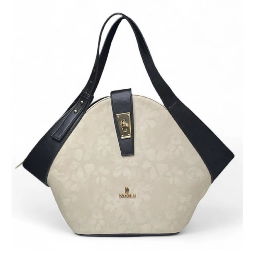 Generic Women's Polyurethane Floral Printed Hexagonal Satchel Handbag with Adjustable Strap (White)