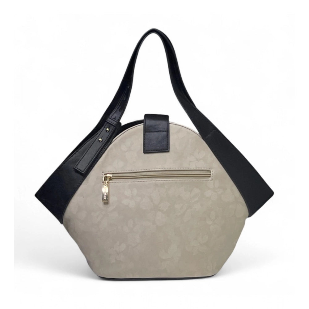 Generic Women's Polyurethane Floral Printed Hexagonal Satchel Handbag with Adjustable Strap (White)