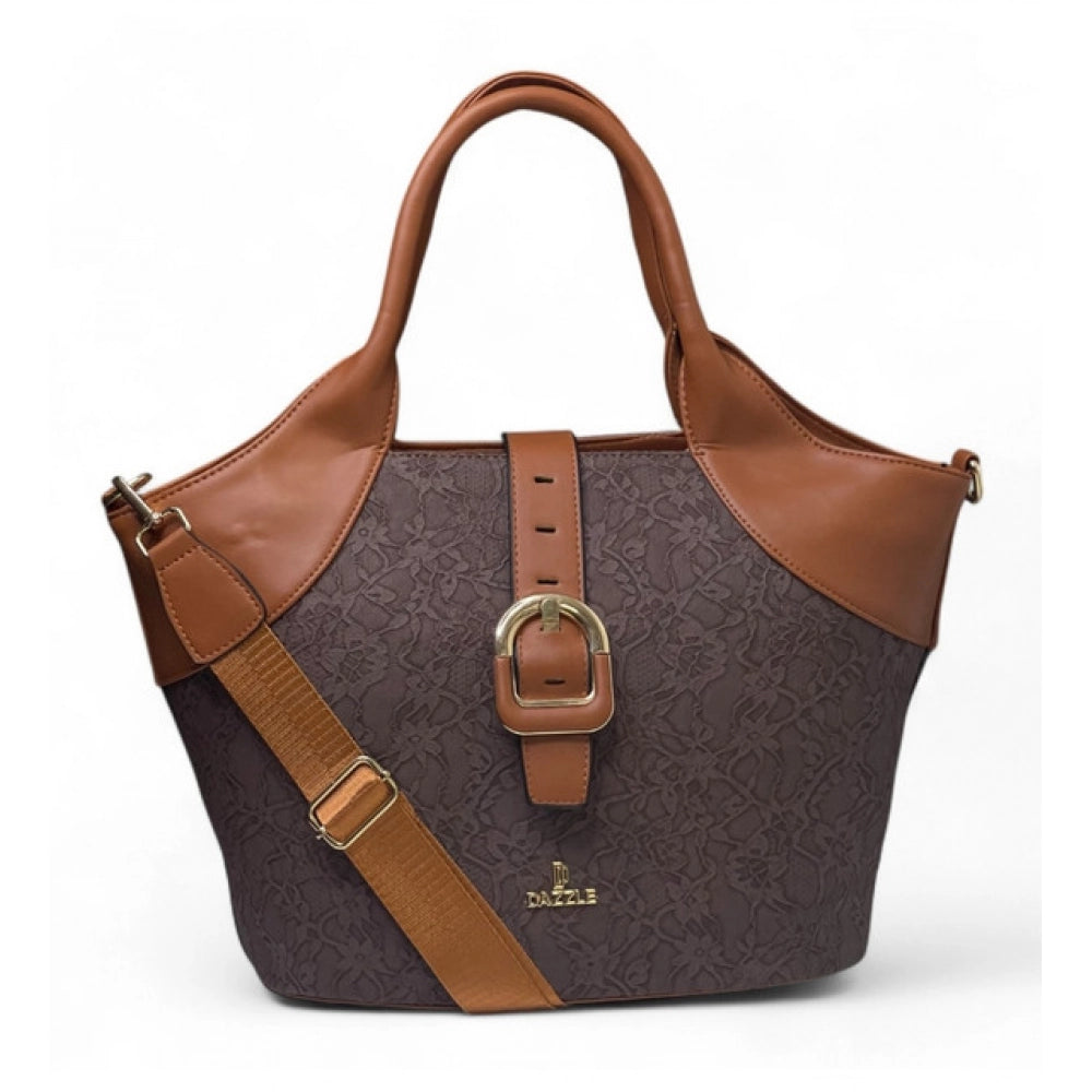Generic Women's Polyurethane Textured Two-Tone Tote Handbag with Adjustable &amp; Removable Strap (Dark Brown)