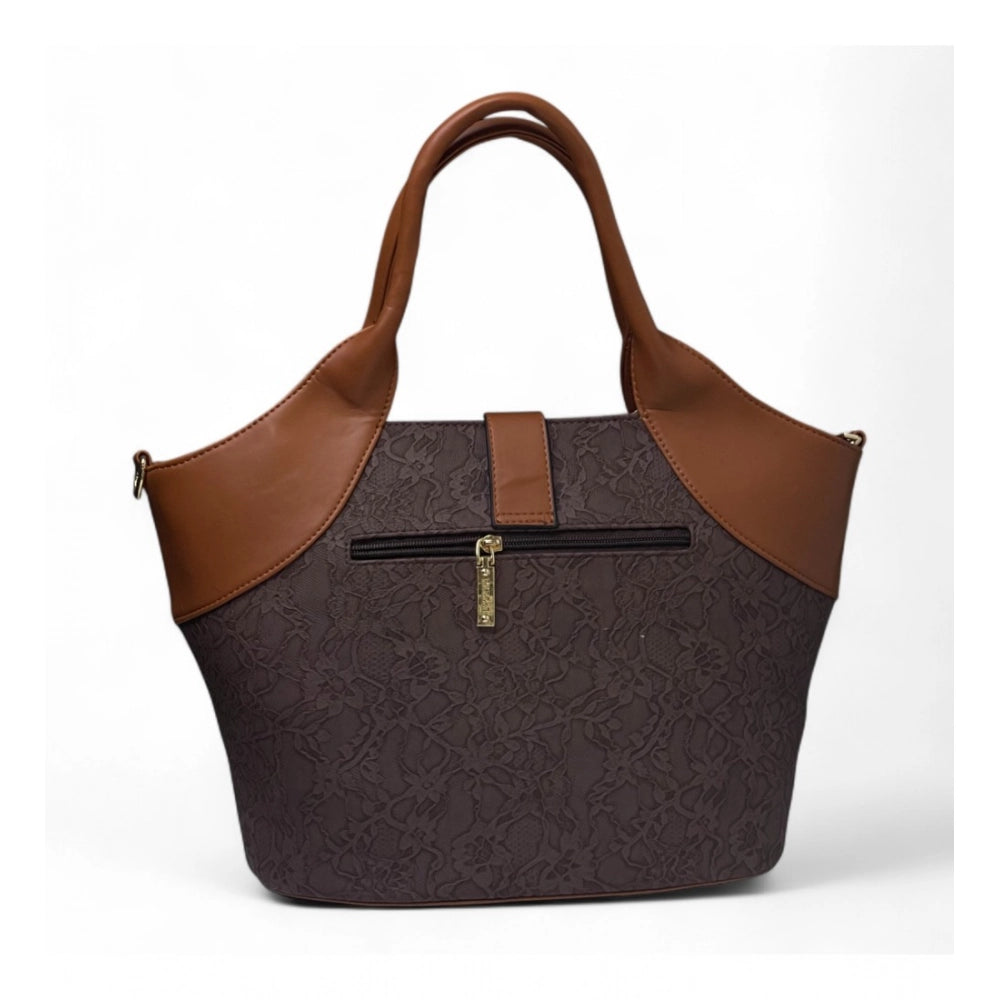 Generic Women's Polyurethane Textured Two-Tone Tote Handbag with Adjustable &amp; Removable Strap (Dark Brown)