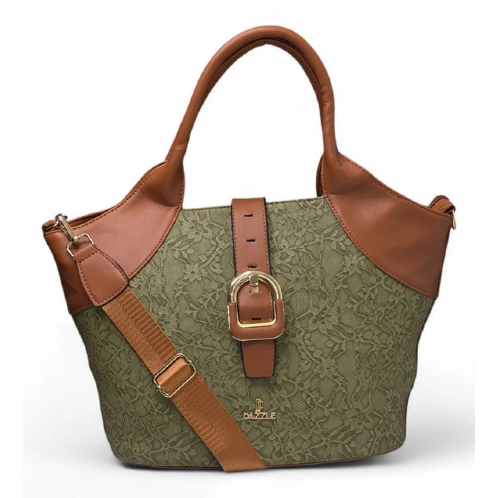 Generic Women's Polyurethane Textured Two-Tone Tote Handbag with Adjustable &amp; Removable Strap (Green)