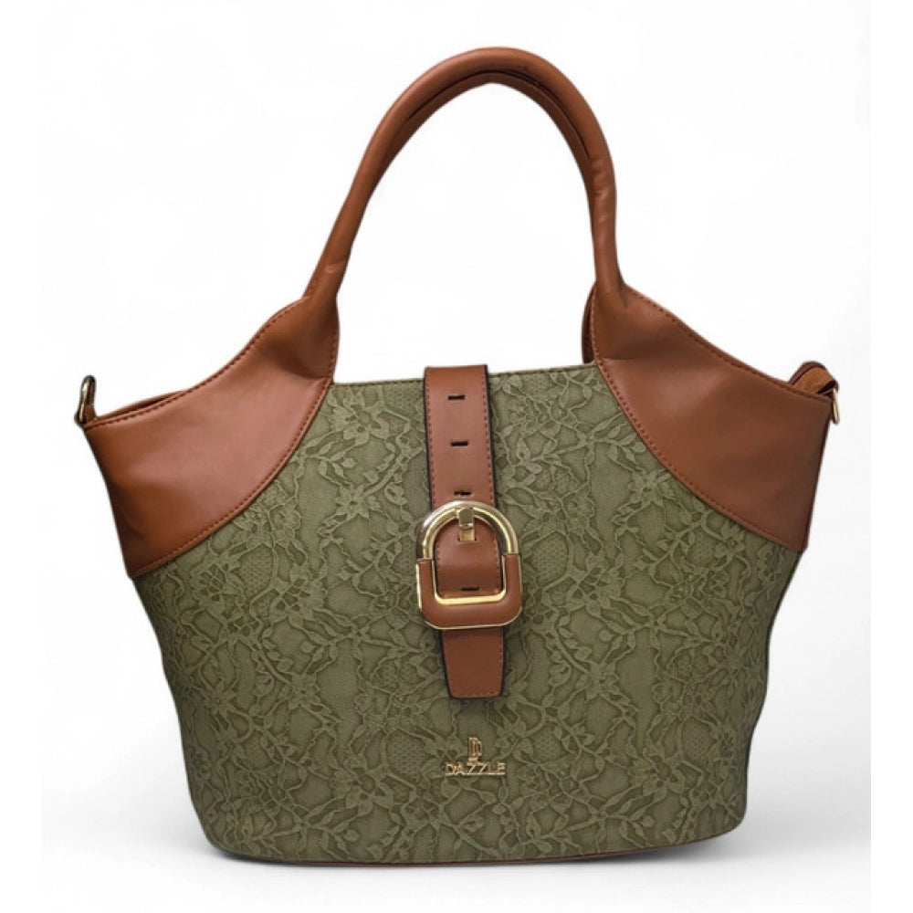 Generic Women's Polyurethane Textured Two-Tone Tote Handbag with Adjustable &amp; Removable Strap (Green)