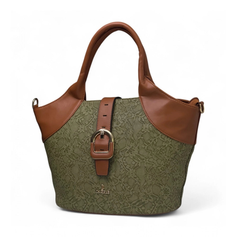 Generic Women's Polyurethane Textured Two-Tone Tote Handbag with Adjustable &amp; Removable Strap (Green)
