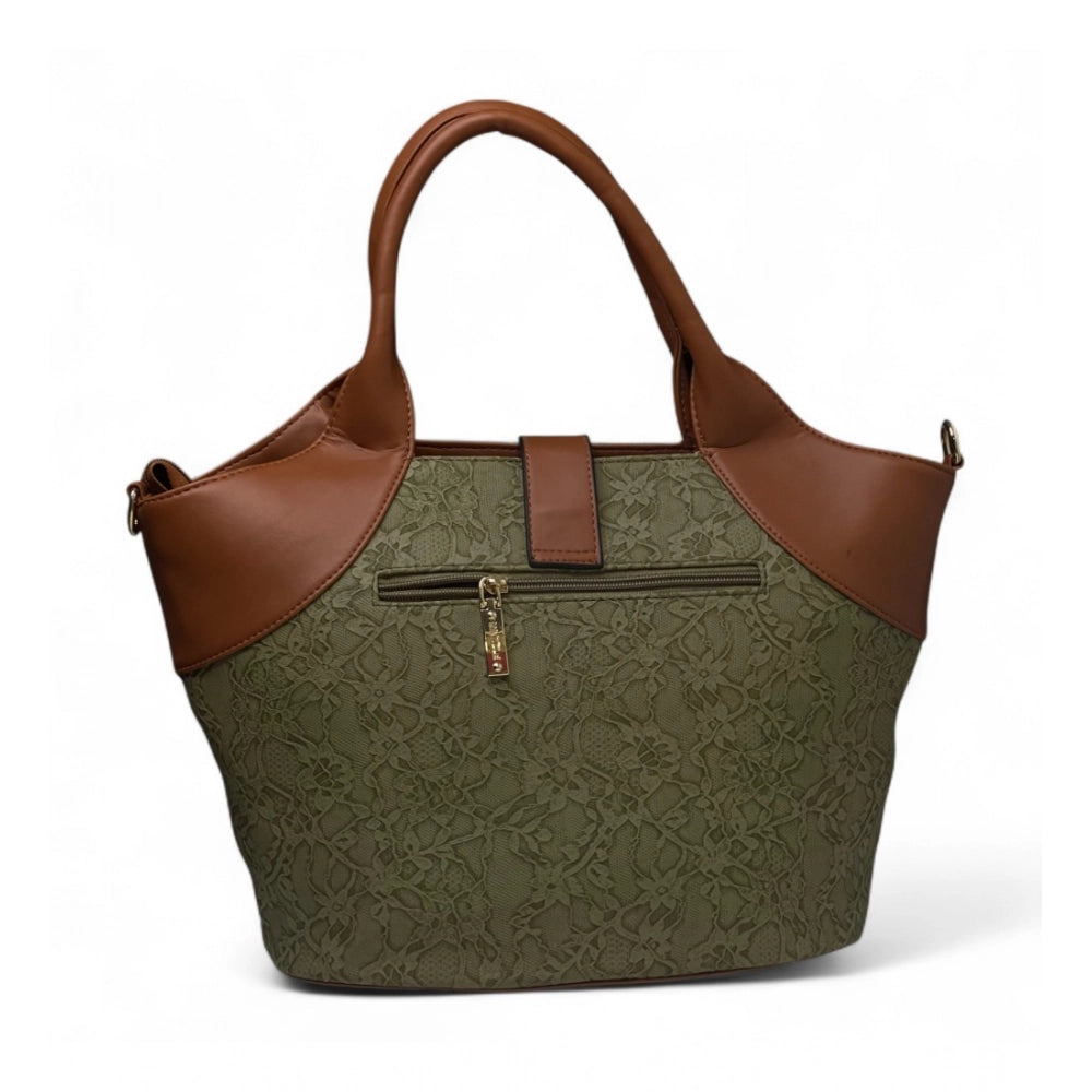 Generic Women's Polyurethane Textured Two-Tone Tote Handbag with Adjustable &amp; Removable Strap (Green)
