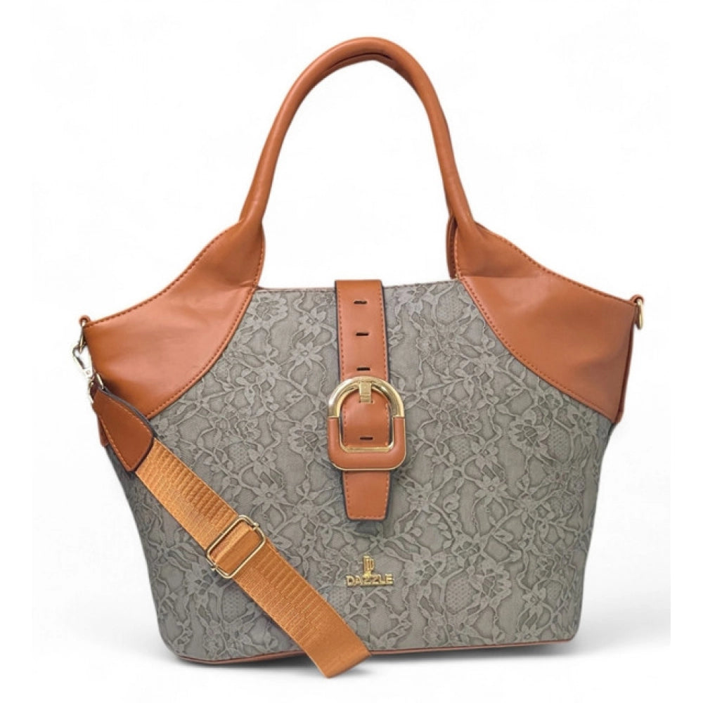 Generic Women's Polyurethane Textured Two-Tone Tote Handbag with Adjustable &amp; Removable Strap (Grey)