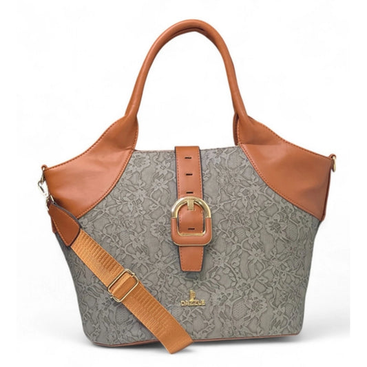 Generic Women's Polyurethane Textured Two-Tone Tote Handbag with Adjustable &amp; Removable Strap (Grey)