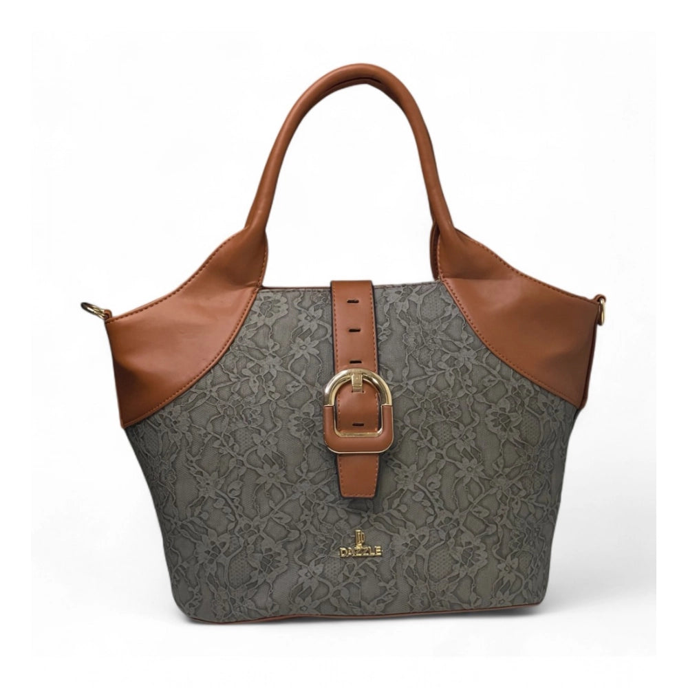 Generic Women's Polyurethane Textured Two-Tone Tote Handbag with Adjustable &amp; Removable Strap (Grey)
