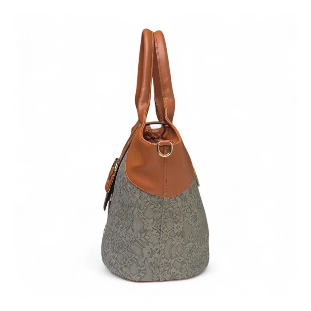Generic Women's Polyurethane Textured Two-Tone Tote Handbag with Adjustable &amp; Removable Strap (Grey)