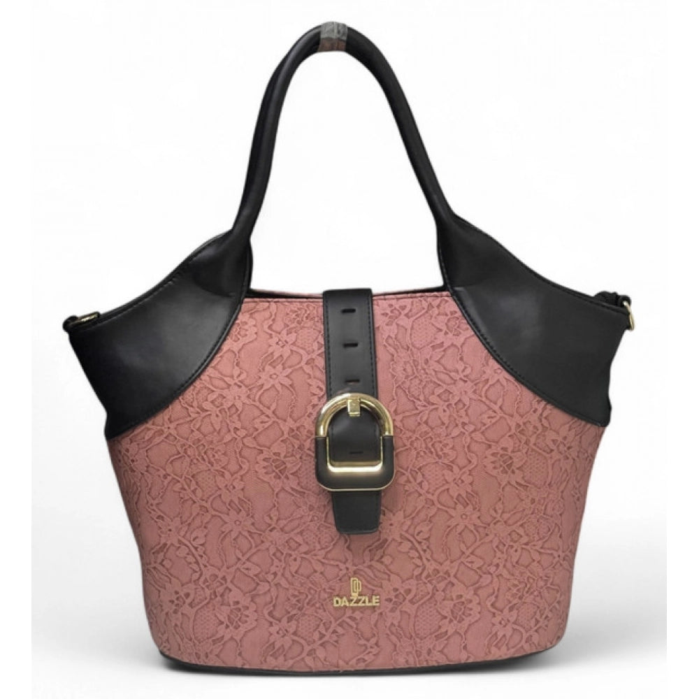 Generic Women's Polyurethane Textured Two-Tone Tote Handbag with Adjustable &amp; Removable Strap (Pink)
