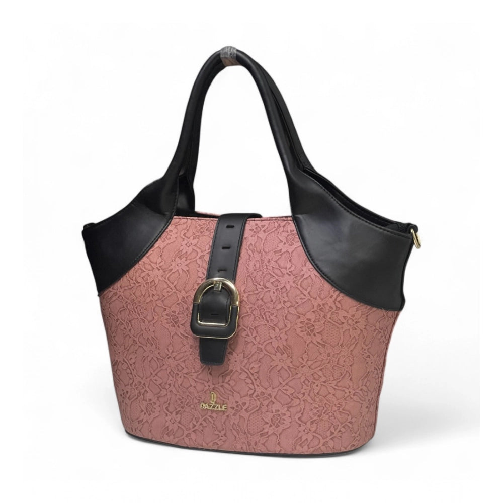 Generic Women's Polyurethane Textured Two-Tone Tote Handbag with Adjustable &amp; Removable Strap (Pink)