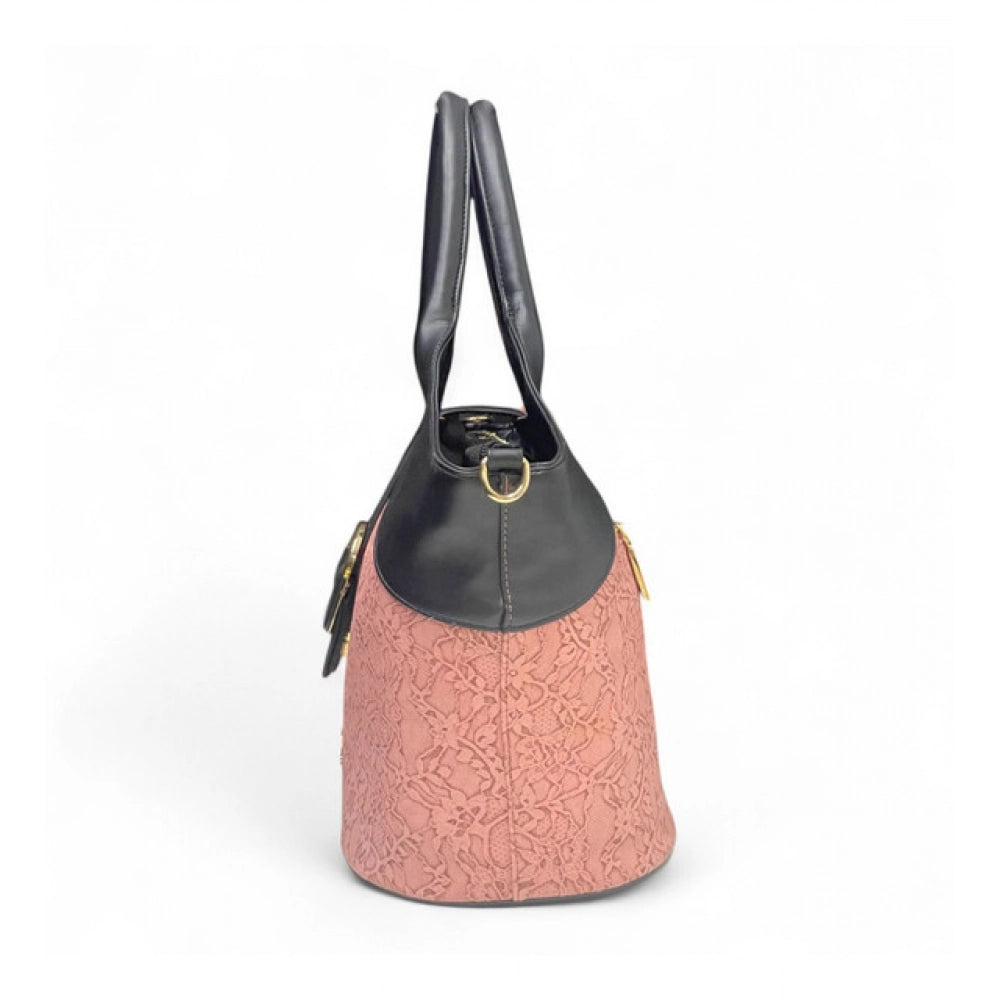 Generic Women's Polyurethane Textured Two-Tone Tote Handbag with Adjustable &amp; Removable Strap (Pink)