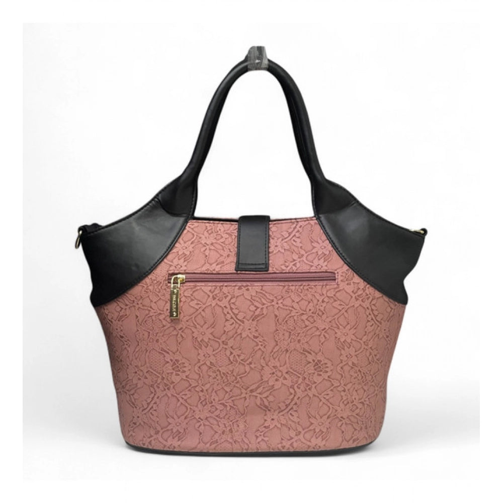 Generic Women's Polyurethane Textured Two-Tone Tote Handbag with Adjustable &amp; Removable Strap (Pink)